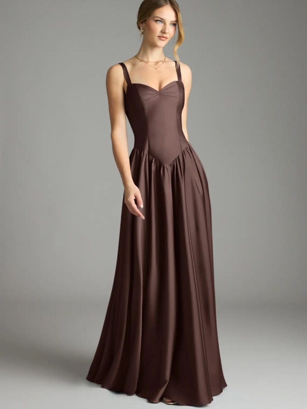 Azazie Evadina Ganache A-Line Corset Stretch Satin Dress